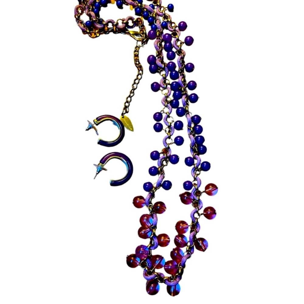 Set-Coldwater Creek Pretty Purple Blue Bubbling Bead Necklace & Hoop Earrings